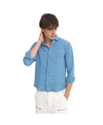Cahoot Men's Campus Sutra Sky Blue Chevron-Textured Shirt