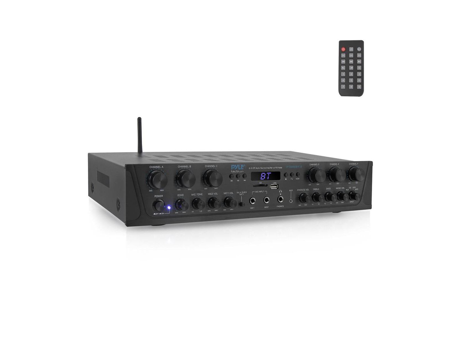 Pyle Bluetooth Home Audio Source Amplifier With FM Radio, MP3/USB/SD/AUX Playback, 6-Channel, 600 Watt