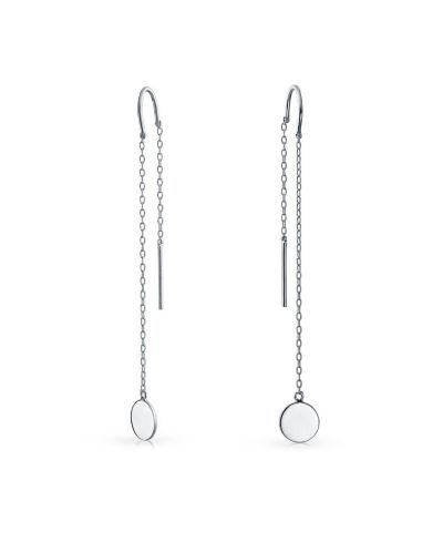 Bling Jewelry Minimalist Geometric Round Blank Disc Threader Earrings Sterling Silver