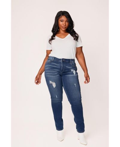 SLINK Jeans Plus Size Denim High Rise Boyfriend Jeans Rolled in 28" Inseam