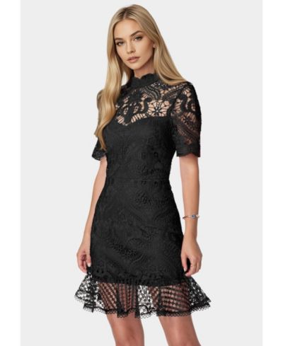 bebe Women's Flounce Lace Mini Dress