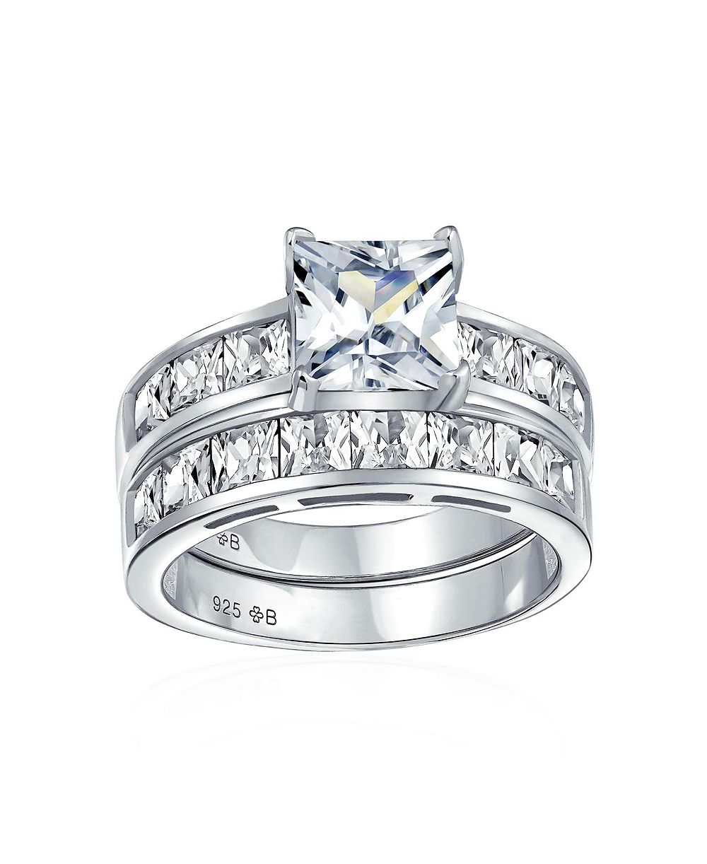 Bling Jewelry обручальное кольцо с камнями CZ, огранка Princess, 2CT, из стерлингового серебра.925