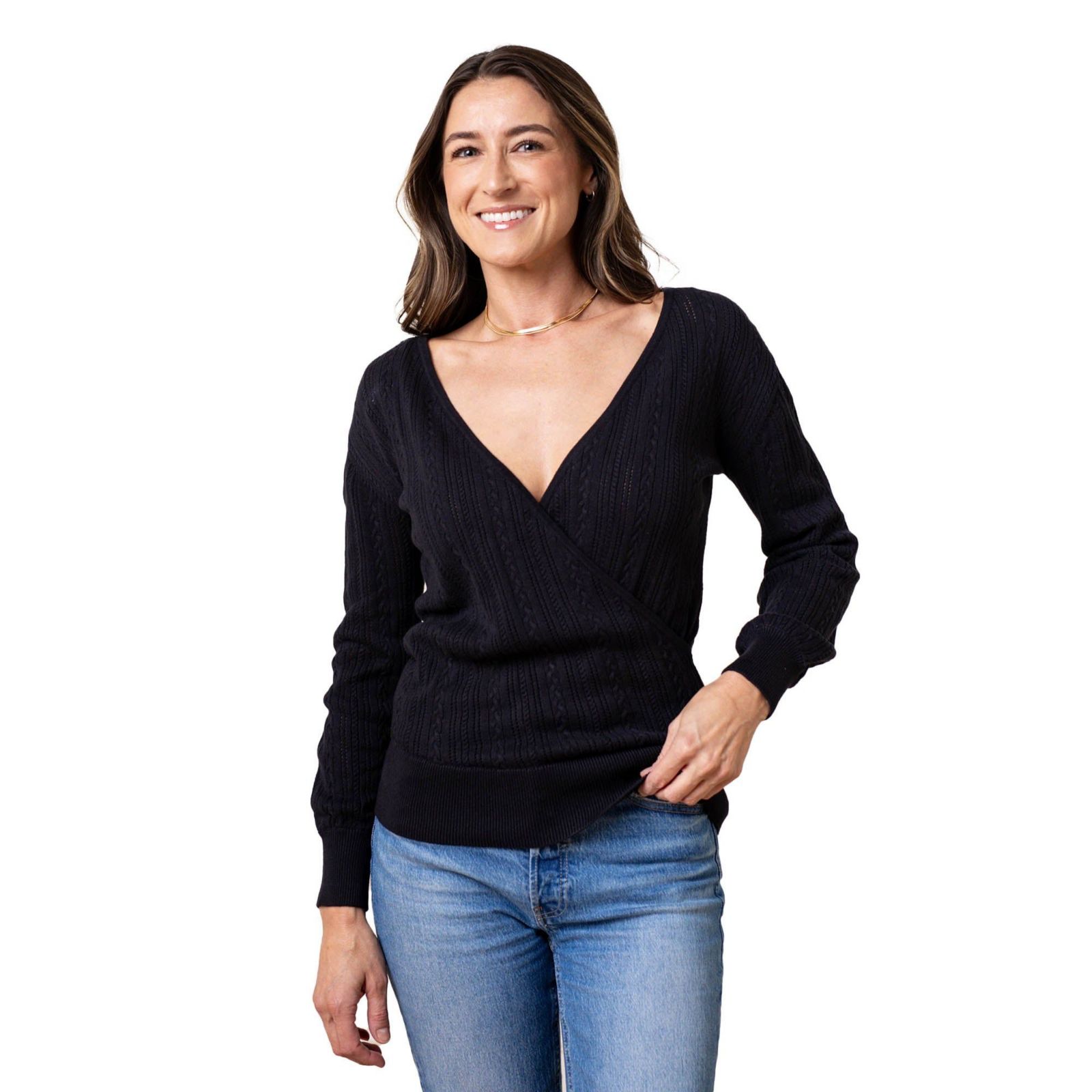 Женский свитер Hope & Henry Long Sleeve Reversible Cable Wrap