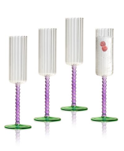 Qualia Glass Mardi Gras All Purpose Champagne Flutes, Set of 4