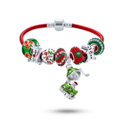 Bling Jewelry Christmas Charm Bracelet .925 Sterling Silver Santa Locket Holiday Reindeer Gingerbread Charm Red