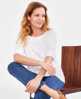 Style & Co Plus Size Boat-Neck Elbow-Sleeve Top, Macy's Exclusive