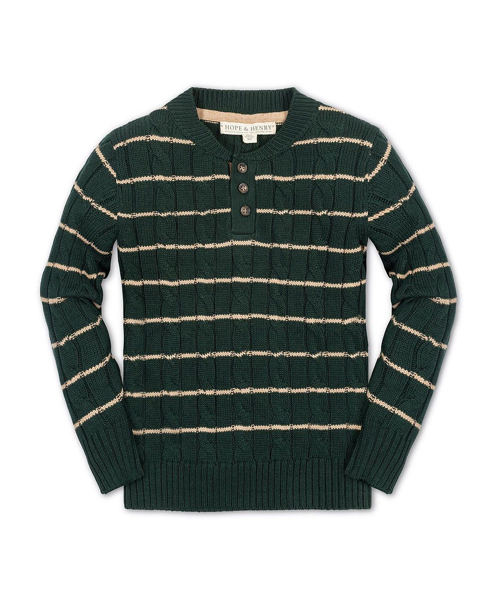 Hope & Henry Baby Boys Long Sleeve Cable Henley Pullover Sweater with Elbow Patches