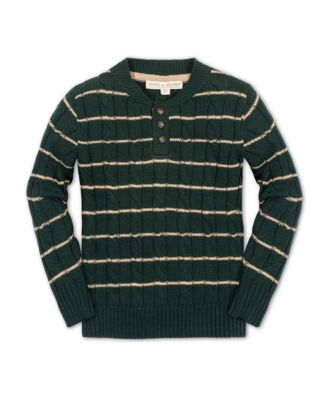 Hope & Henry Детский пуловер с длинным рукавом и застежкой Henley и накладками на локтях