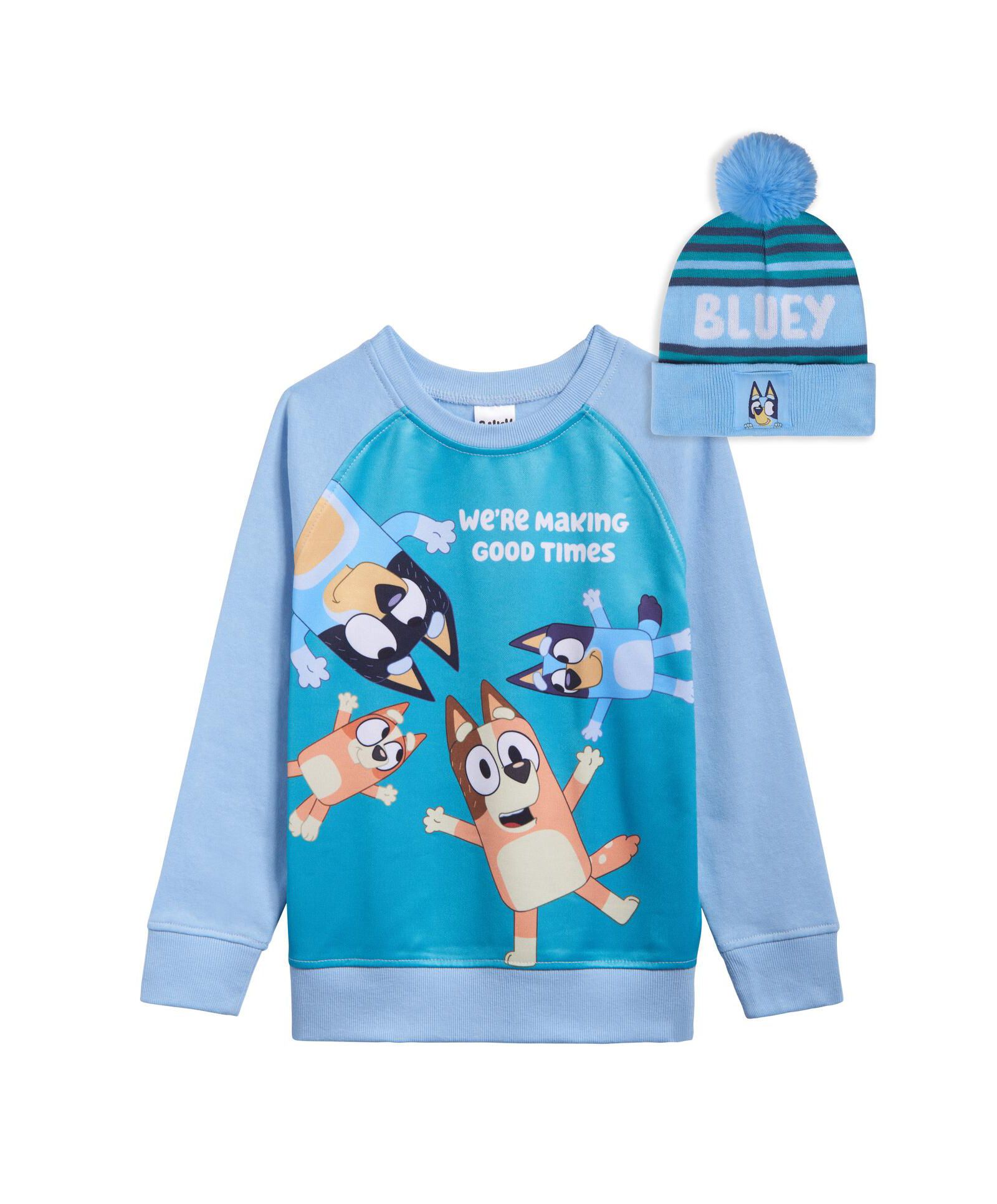 Детский флисовый свитшот Bluey и шапка из хлопкового муслина для мальчиков
