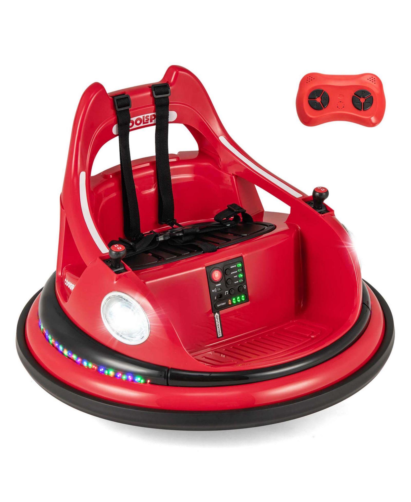 Costway 12V Electric Ride On Bumper Car with Remote Control & LED Lights, 66 lbs Capacity, Ages 3+