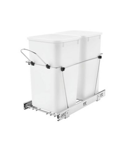 Rev-A-Shelf Double Pullout Trash Can 27 qt. for Kitchen, White, RV-15KD-11C S
