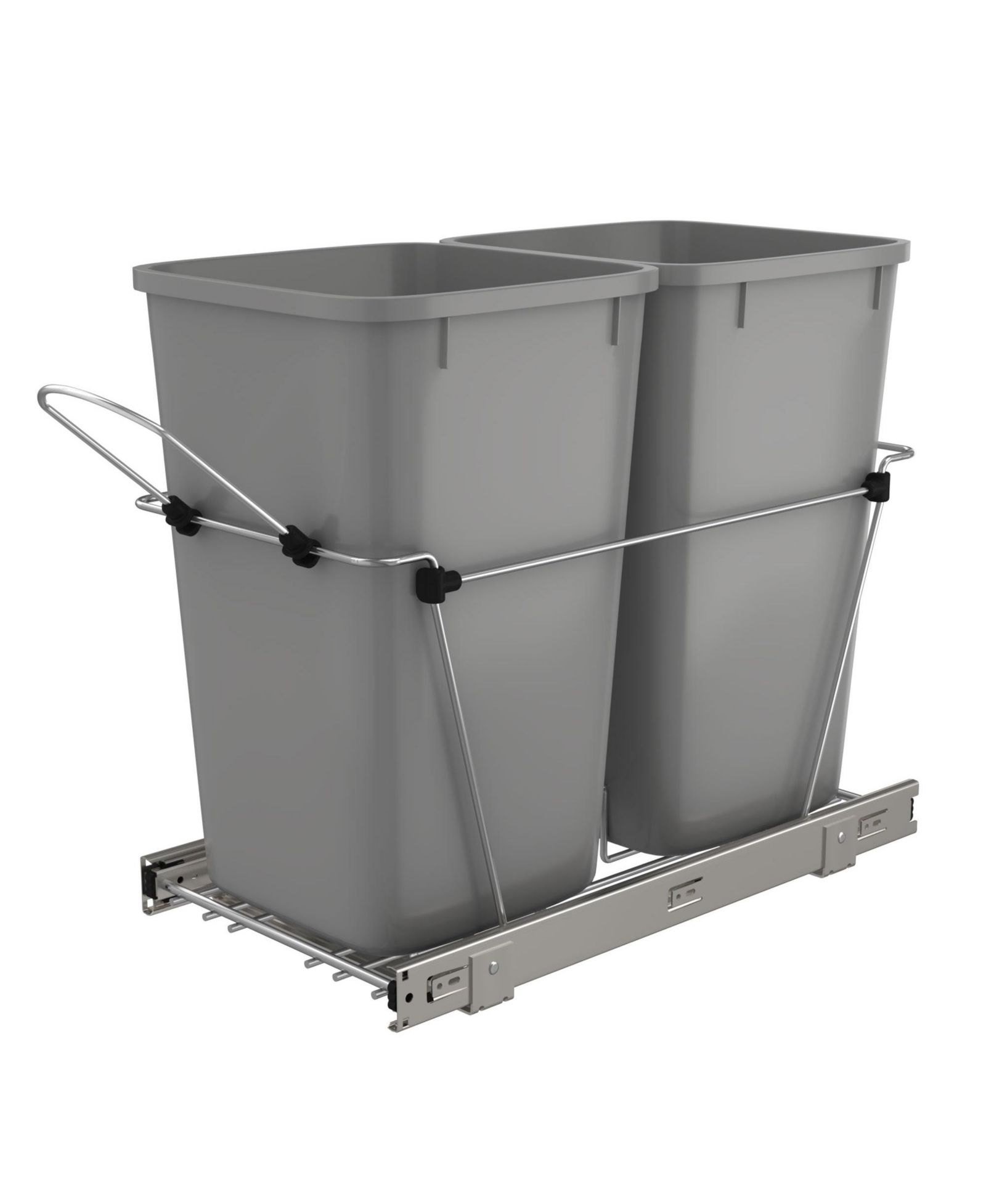 Rev-A-Shelf Double Pullout Trash Can 27 qt. for Kitchen, Silver, RV-15KD-17C S