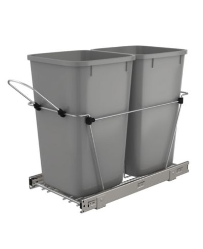 Rev-A-Shelf Double Pullout Trash Can 27 qt. for Kitchen, Silver, RV-15KD-17C S