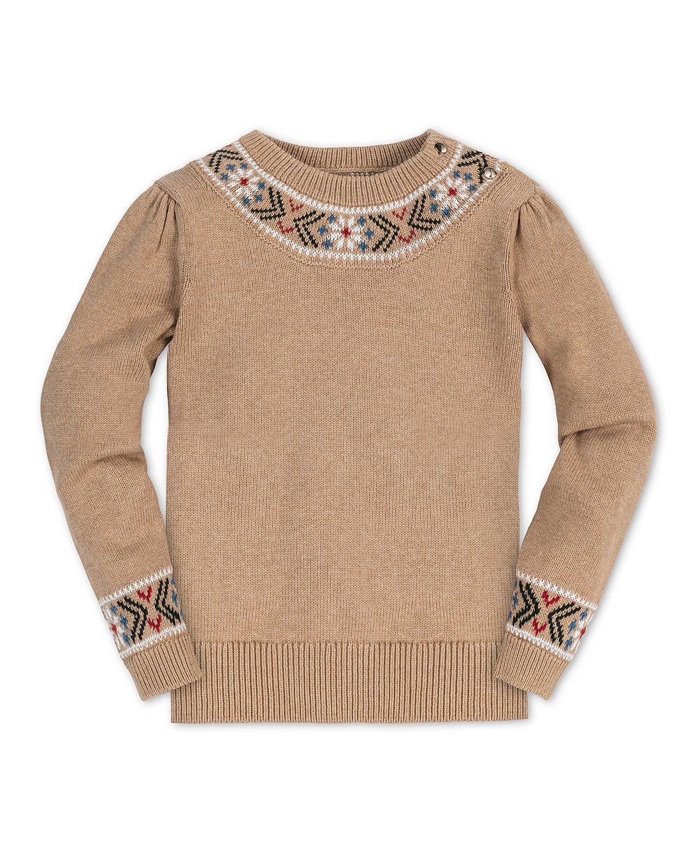 Hope & Henry Hope and Henry Girls' Organic Long Sleeve Intarsia Trim Crew Neck Sweater