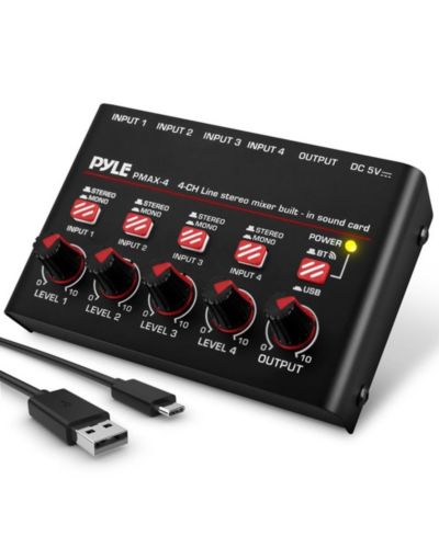 Pyle PMAX4 4-Channel Bluetooth USB Audio Interface Mixer