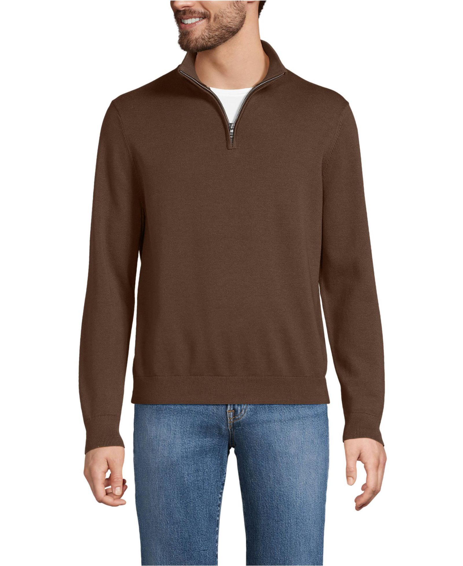 Lands' End Men's Long Sleeve Fine Gauge Cotton Quarter Zip Sweater