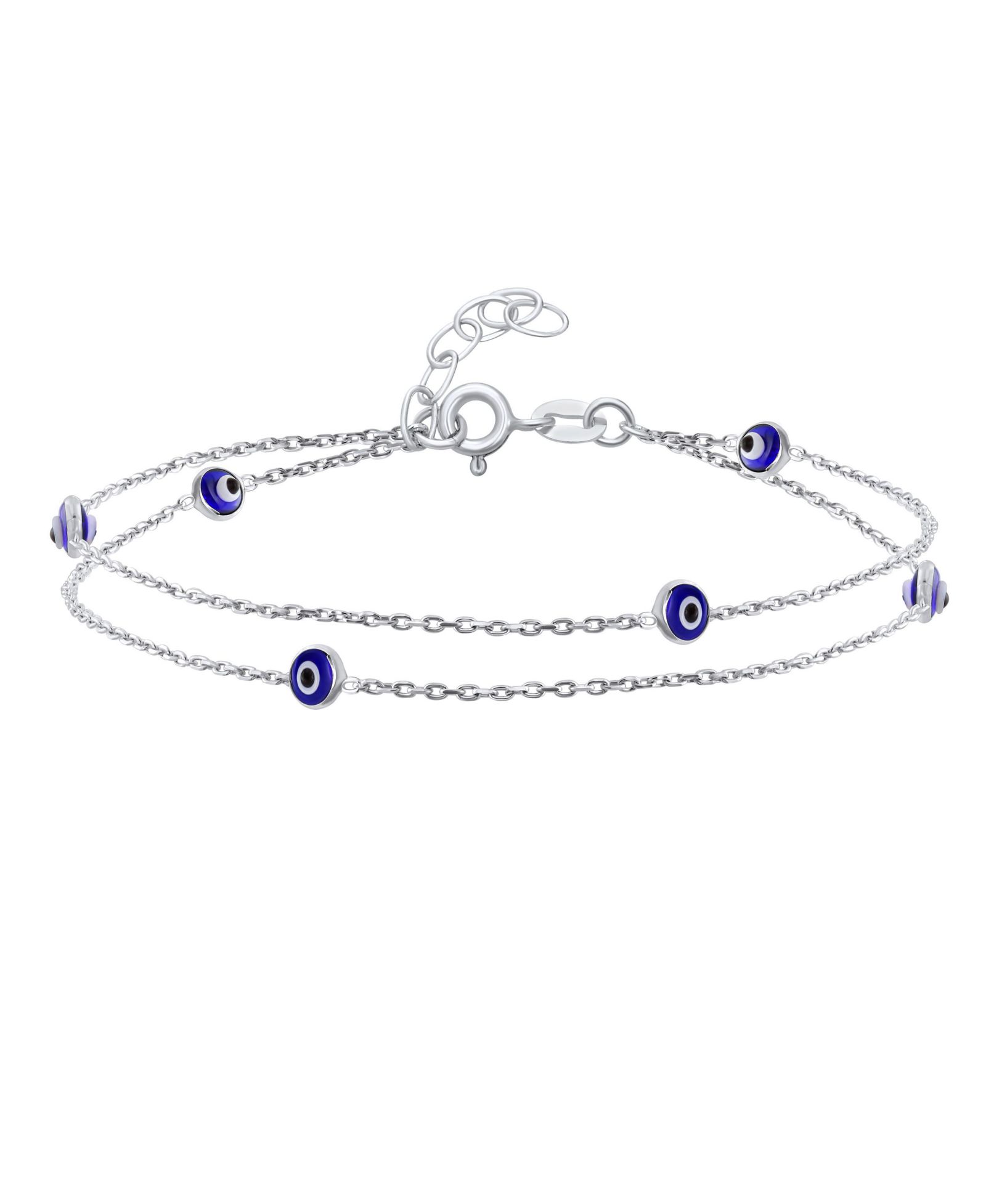 Браслет-анклет Bling Jewelry Minimalist Double Row Blue Evil Eye,.925 Sterling Silver