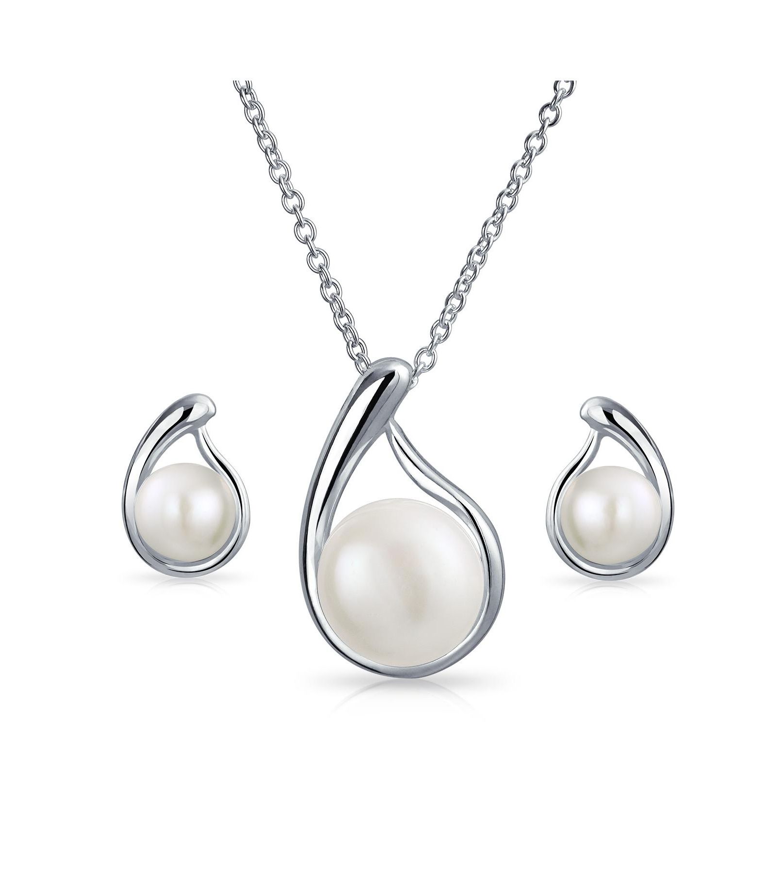 Набор из жемчужного колье с кулоном и серьги-гвоздики Bling Jewelry в стерлинговом серебре