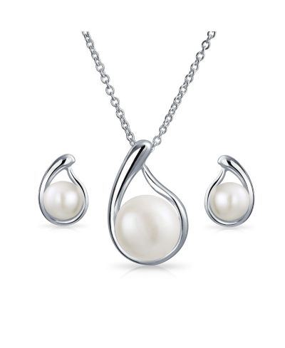 Набор из жемчужного колье с кулоном и серьги-гвоздики Bling Jewelry в стерлинговом серебре