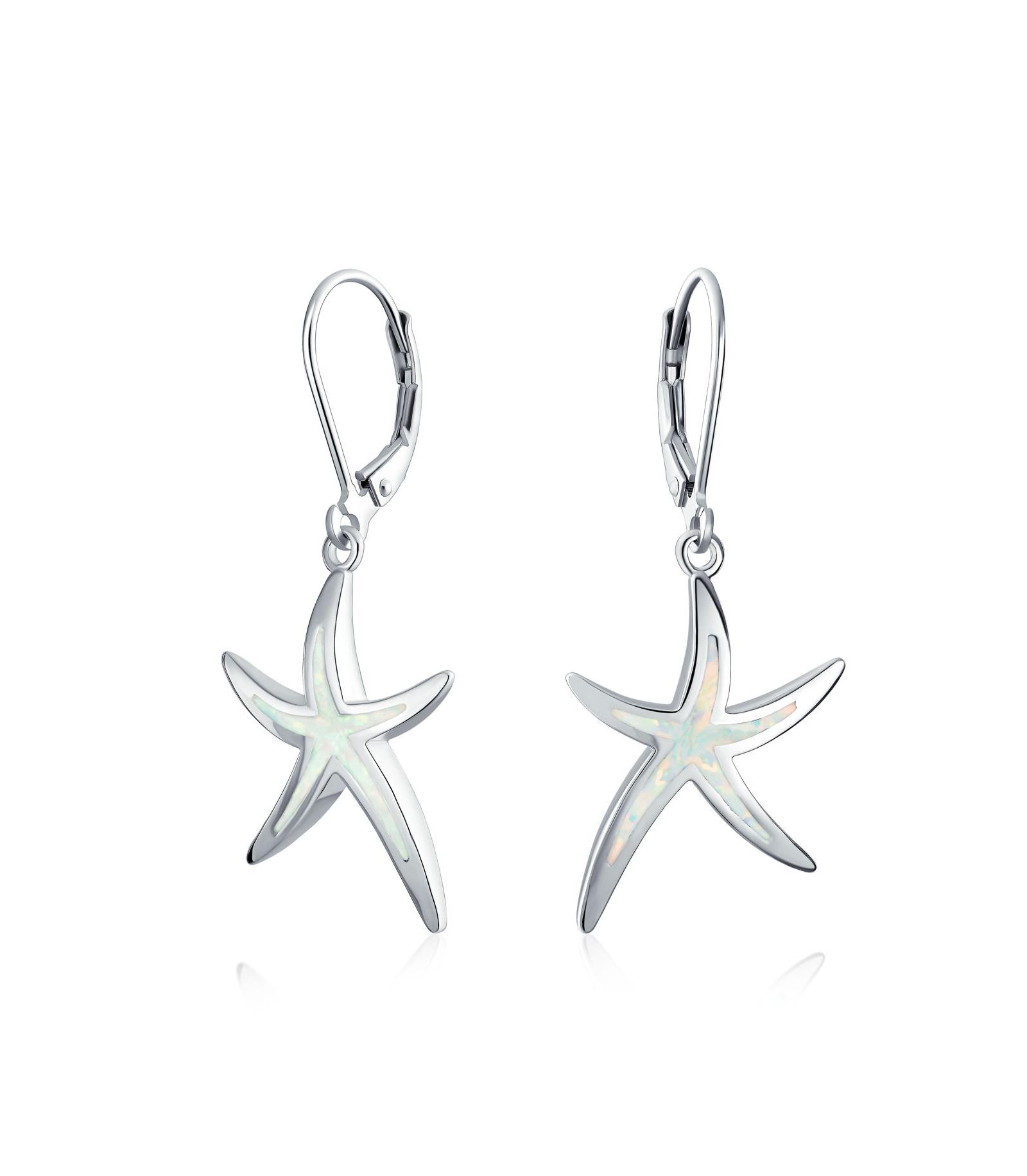 Bling Jewelry Nautical Created White Opal Dangle Earrings Sterling Silver Leverback