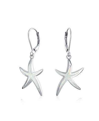 Bling Jewelry Nautical Created White Opal Dangle Earrings Sterling Silver Leverback