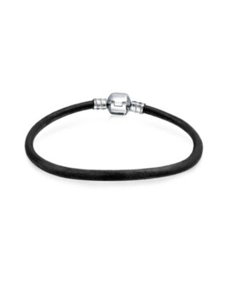 Браслет Bling Jewelry из натуральной черной кожи с застежкой из .925 стерлингового серебра для шармов 7.5"
