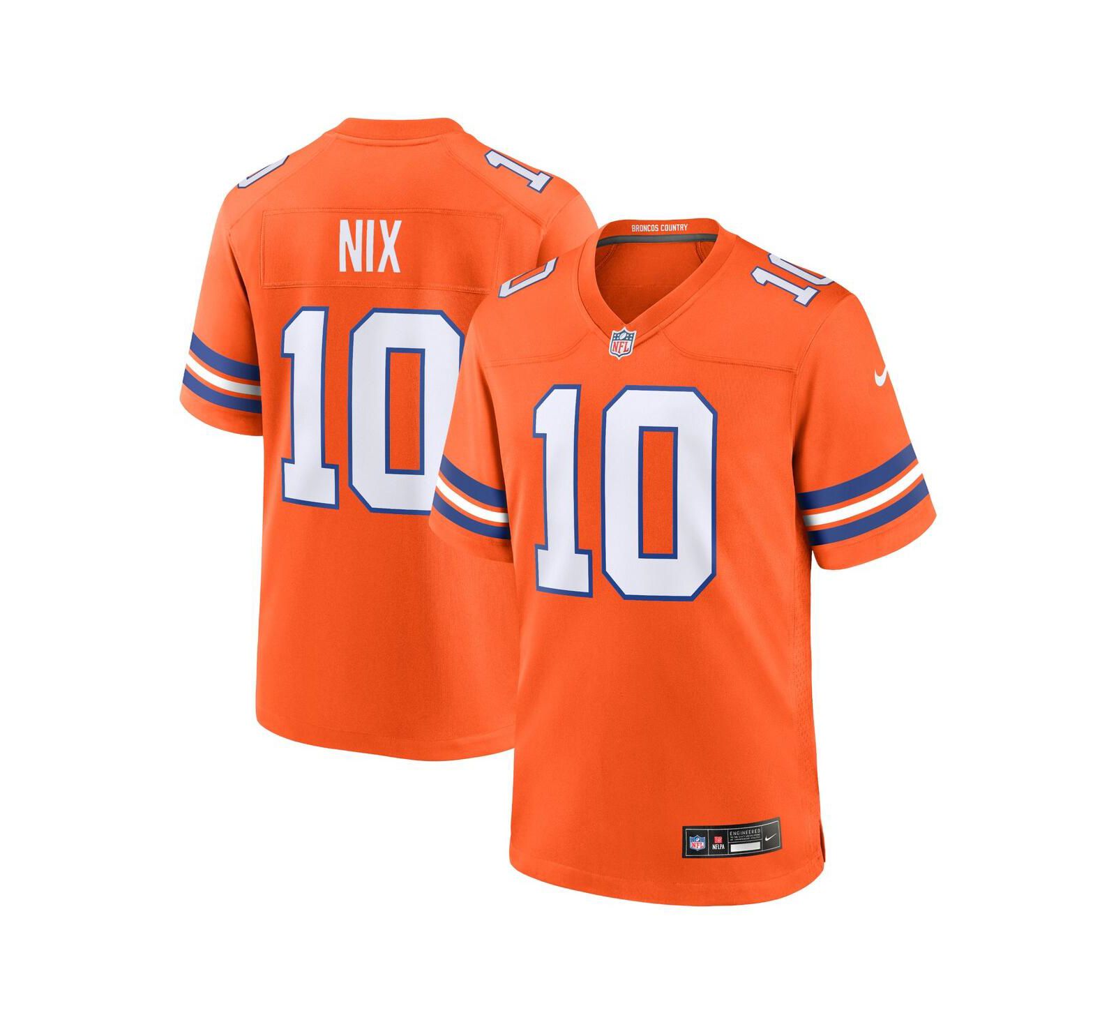 Nike Men's Bo Nix Orange Denver Broncos Mile High Collection 1977 Throwback Player Game Jersey