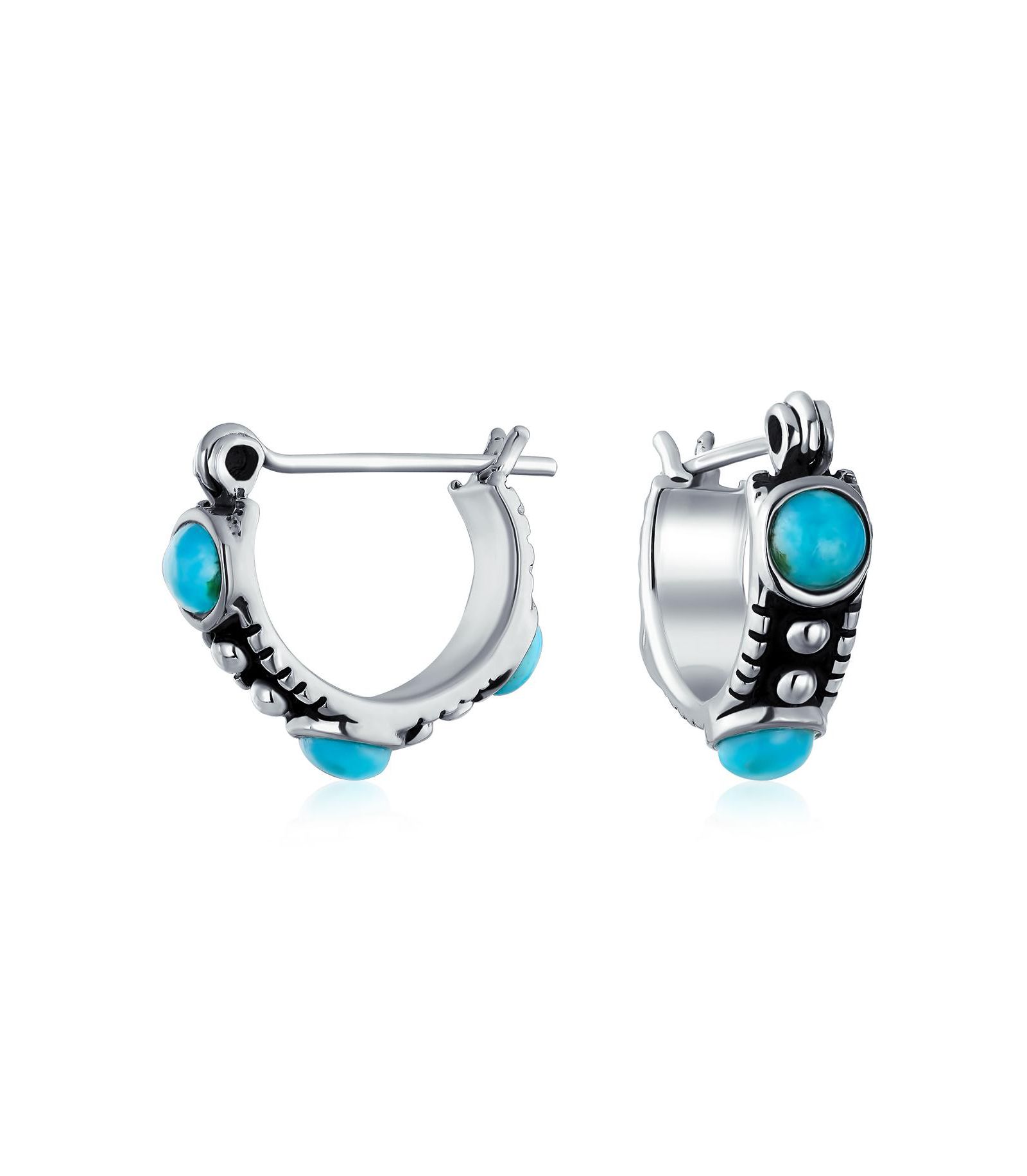 Серьги-кольца Bling Jewelry с бирюзой, сердоликом и ониксом из стерлингового серебра