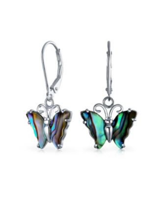 Bling Jewelry Garden Insect Abalone Butterfly Dangle Earrings Sterling Silver Leverback