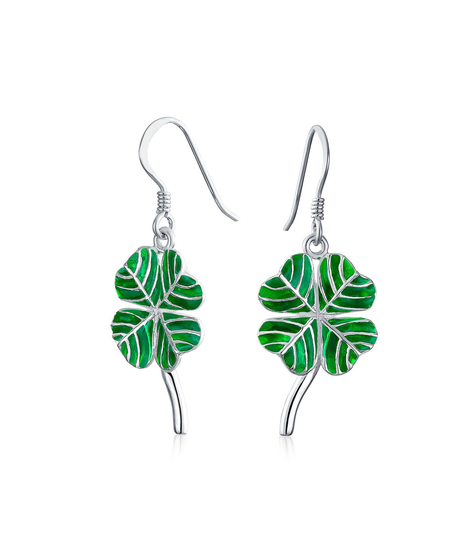 Bling Jewelry серьги-подвески с четырехлистным клевером и зеленым ониксом, стерлинговое серебро