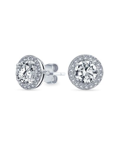 Серьги-гвоздики Bling Jewelry Traditional Purple CZ Halo Solitaire из стерлингового серебра.925