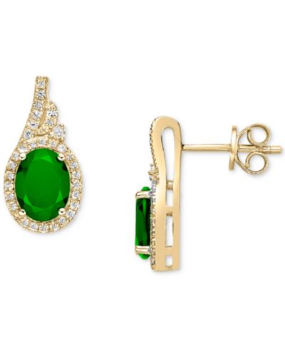 Серьги-гвоздики с изумрудом (3 ct. t.w.) и белым сапфиром (5/8 ct. t.w.) в 10k Gold-Plated Sterling Silver