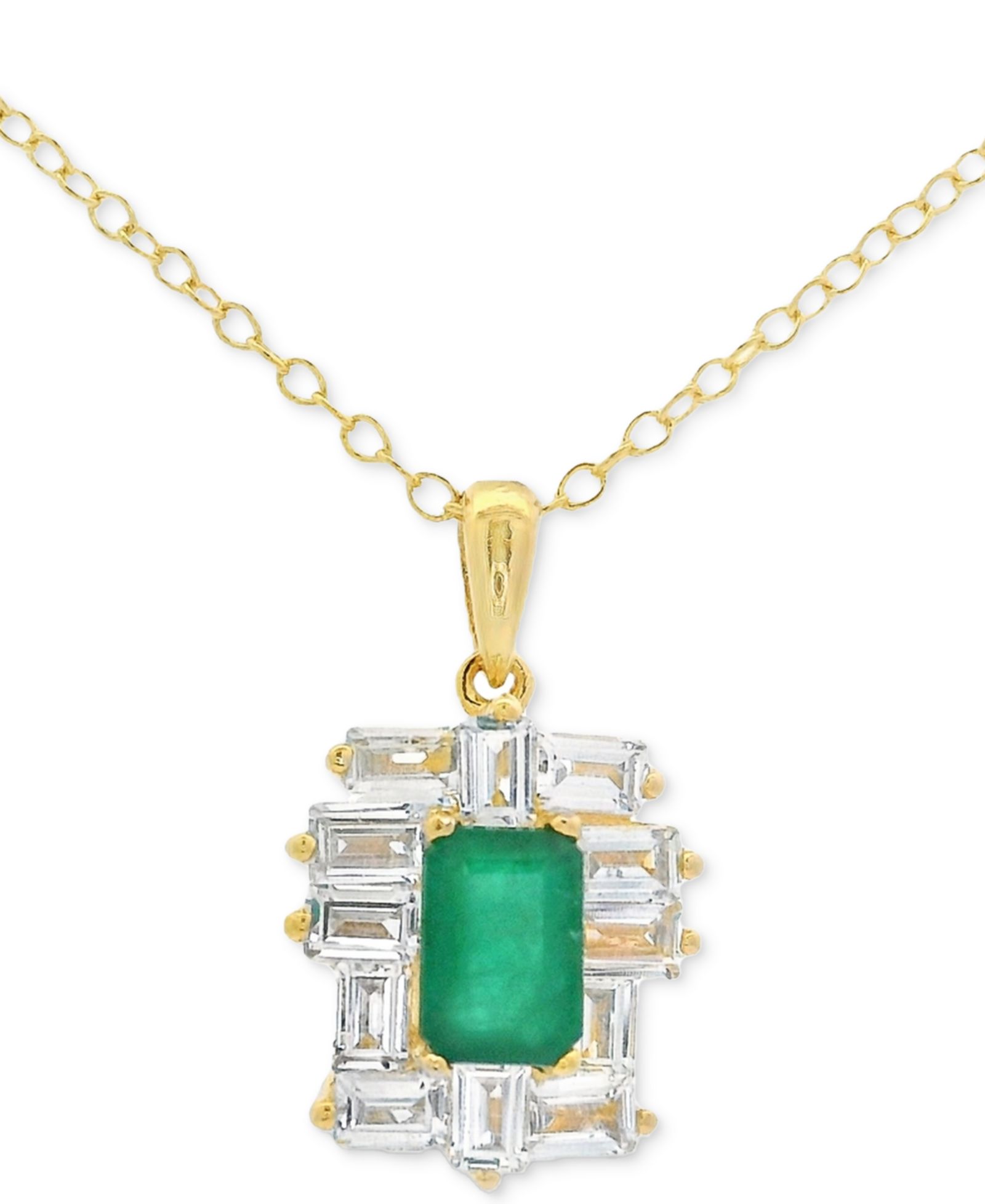Подвеска Macy's Emerald-Cut Gemstone & White Topaz в 10k Gold Plated over Sterling Silver, 18"