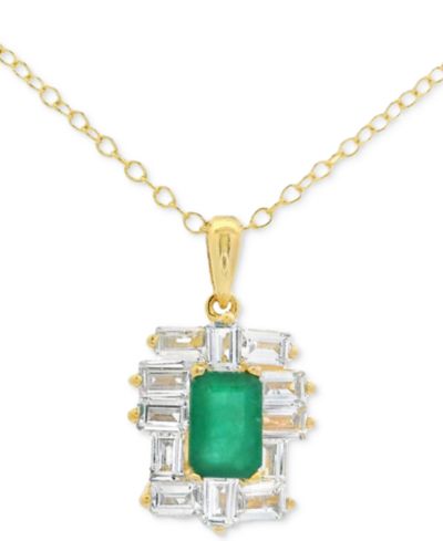 Подвеска Macy's Emerald-Cut Gemstone & White Topaz в 10k Gold Plated over Sterling Silver, 18"