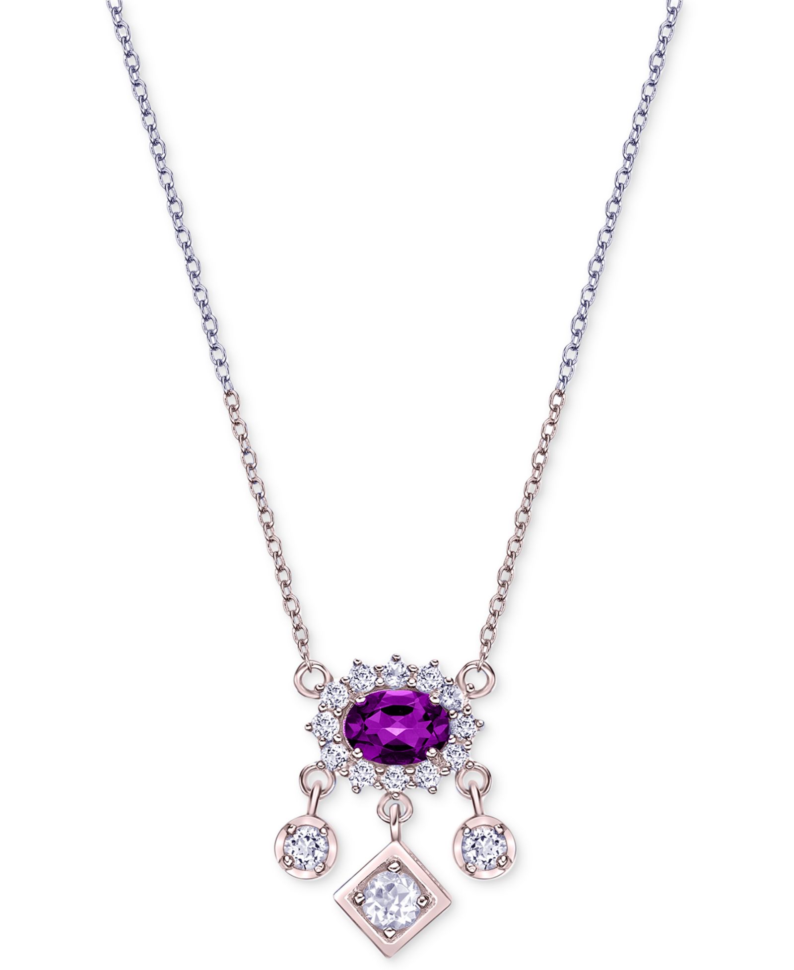 Gemstone (1 ct. t.w.) & White Topaz (5/8 ct. t.w.) Pendant Necklace in Sterling Silver or 10k Gold-Plated Sterling Silver, 18"