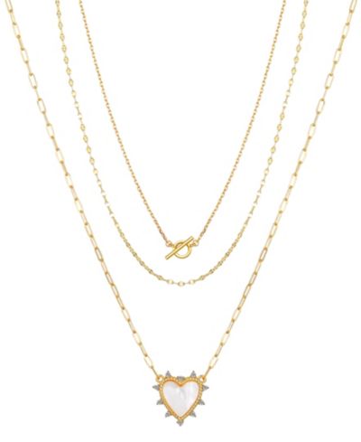 Unwritten Mother of Pearl and Cubic Zirconia Heart Toggle Layered Necklace Set