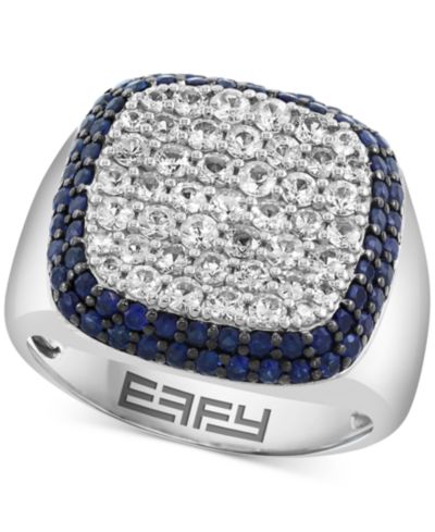 EFFY® Men's White Zircon (1-7/8 ct. t.w.) & Blue Sapphire (1-3/8 ct. t.w.) Square Statement Ring in Sterling Silver