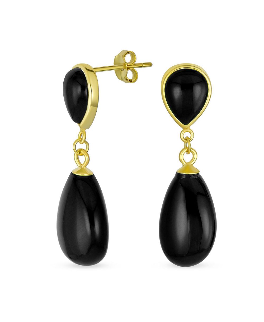 Серьги Bling Jewelry Double Teardrop Natural Stone Dangle Drop Gold Plated Sterling Silver