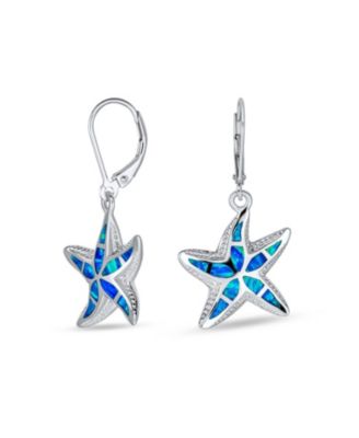 Bling Jewelry Nautical Created Blue Opal Dangle Earrings Sterling Silver Leverback