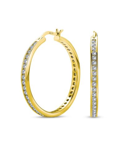 Bling Jewelry Cocktail Black Pave CZ Hoops Earring .925 Sterling Silver 1.5 inch