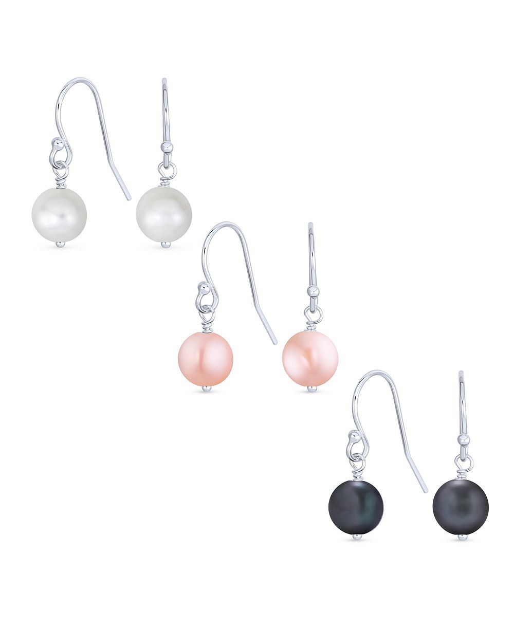 Серьги Bling Jewelry Sterling Silver Freshwater Cultured Pearl Drop Ball Fish Hook (Set of 3)