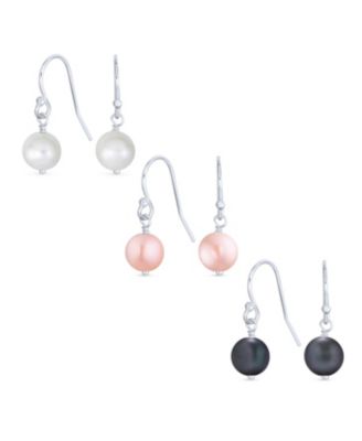 Bling Jewelry Pink Grey White Pearl Drop Ball Earrings Sterling Silver Fish Hook (3-Set)