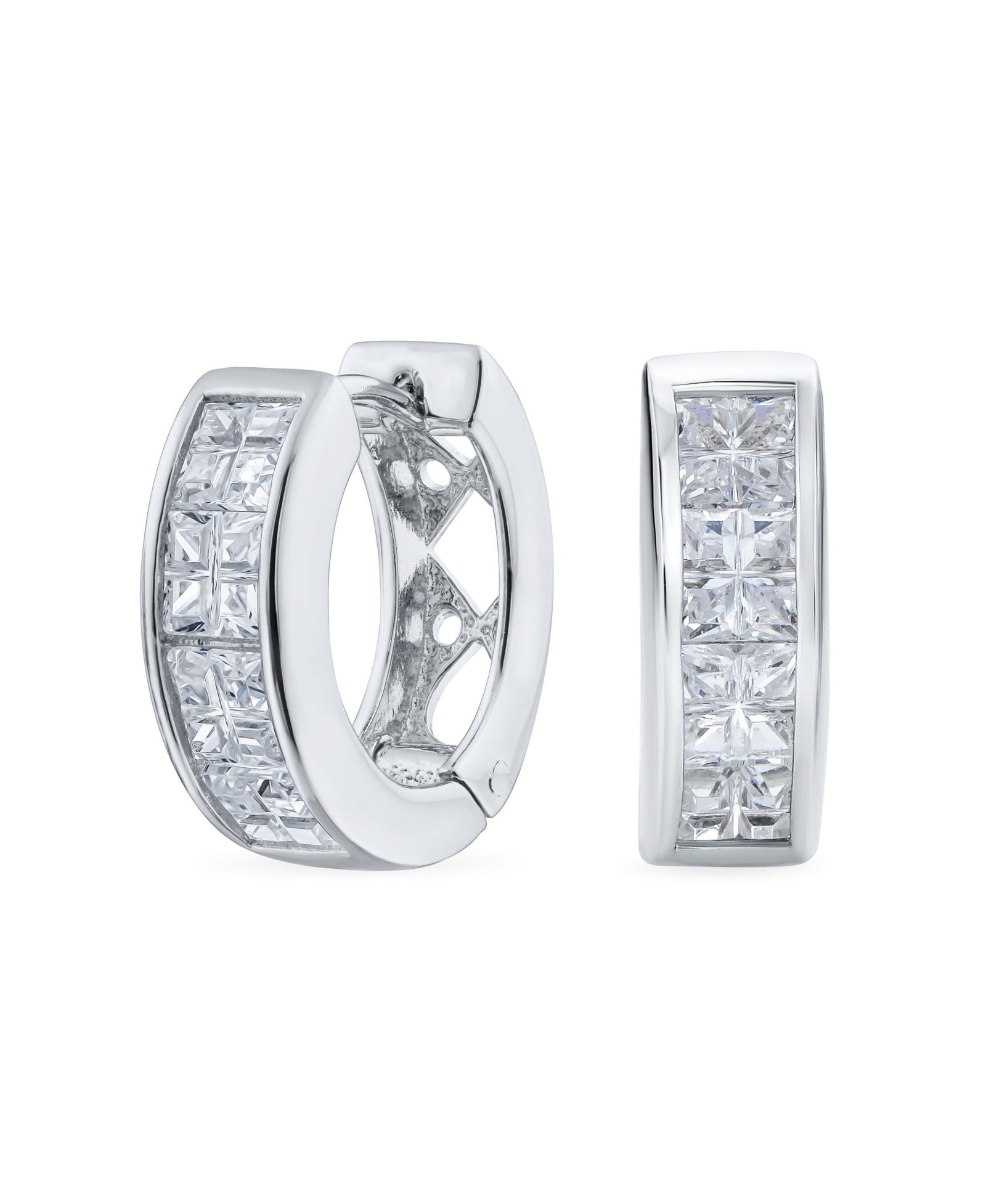Bling Jewelry Elegant Invisible Cut CZ Mini Hoop Huggie Earrings .925 Sterling Silver