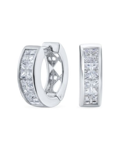 Bling Jewelry Elegant Invisible Cut CZ Mini Hoop Huggie Earrings .925 Sterling Silver