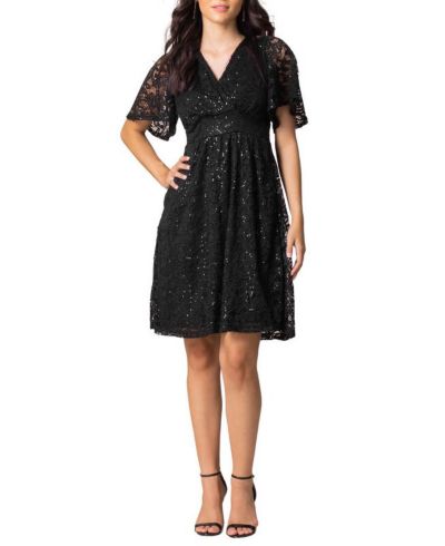 Kiyonna Women's Starry Sequin Lace V-Neck Cocktail Dress with Pockets