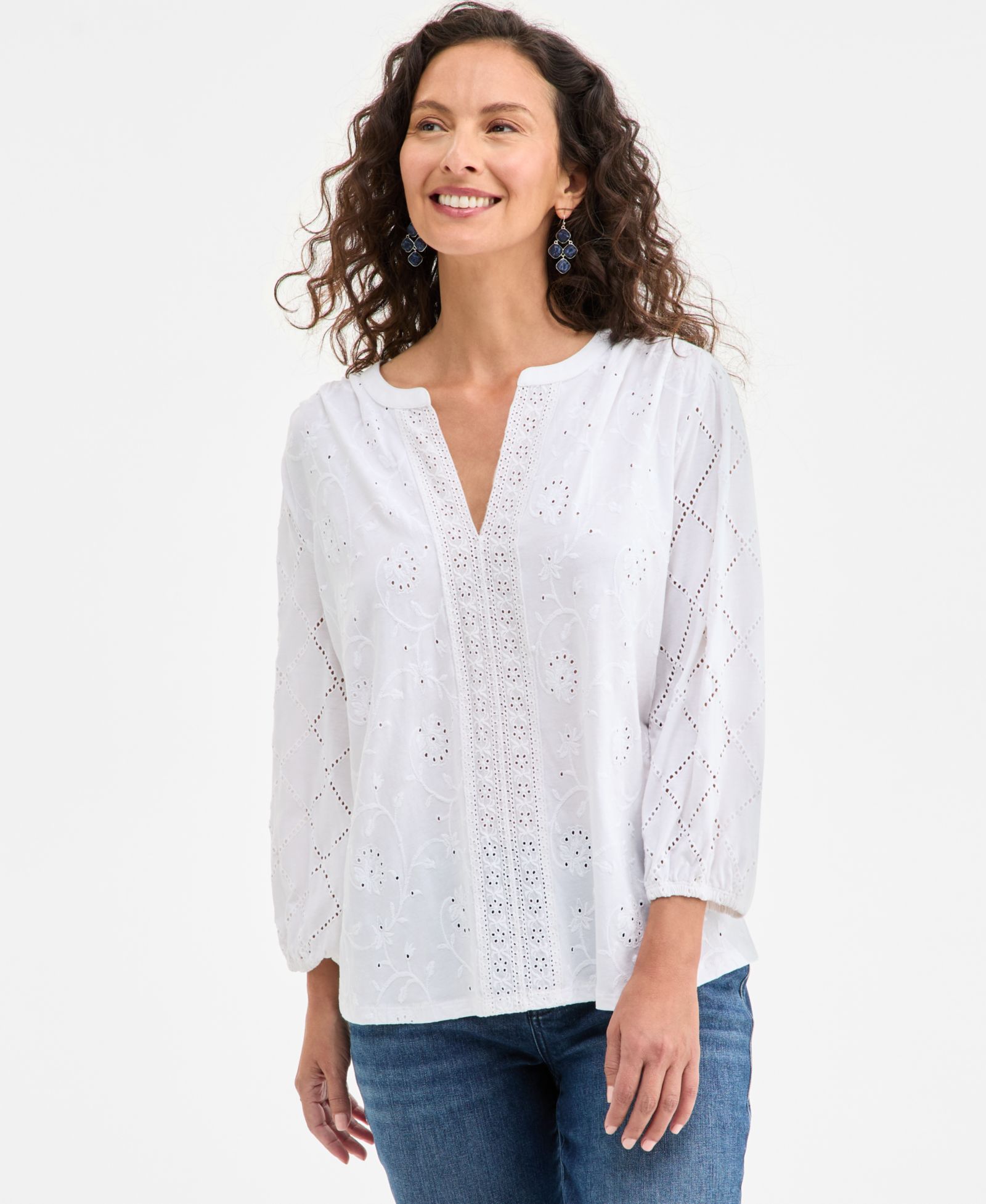 Style & Co Petite Split-Neck Eyelet-Embroidered Top, Exclusively at Macy's