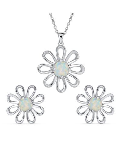 Набор из ожерелья и серег Bling Jewelry Daisy Flower White Created Opal Pendant, Sterling Silver