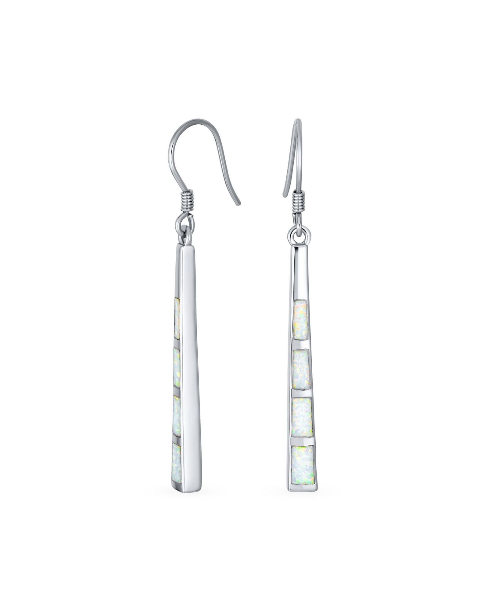 Серьги Bling Jewelry Boho Long Linear Iridescent Rainbow White Created Opal Teardrop Bar Shaped Dangle, Rose Gold.925 Sterling Silver