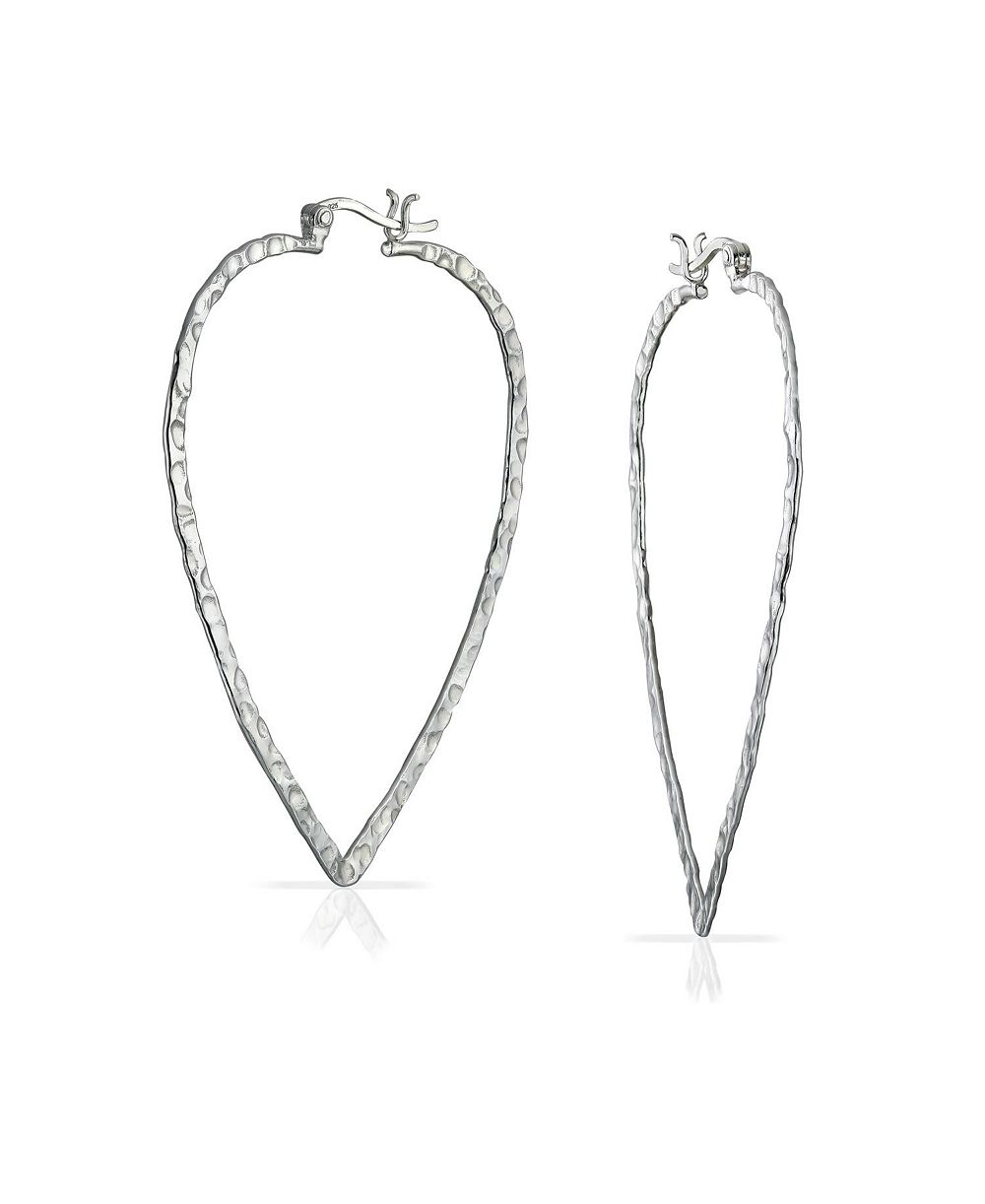 Bling Jewelry Серьги-кольца Boho Open Triangle Leaf из серебра 925 Sterling Silver, 2.25 Inch