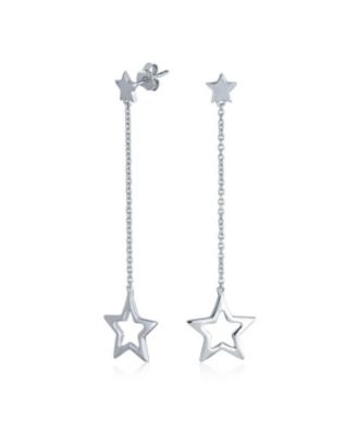 Bling Jewelry Celestial Cut-Out Star Dangle Earrings .925 Sterling Silver 2.5" Long Chain